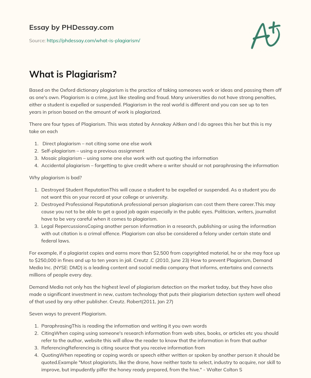 What is Plagiarism? essay