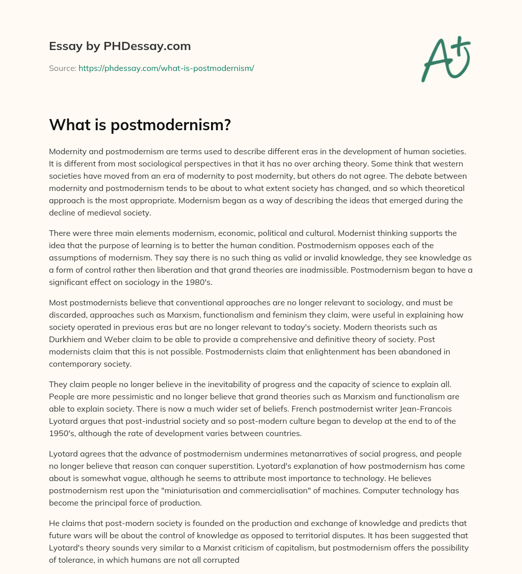 What is postmodernism? essay