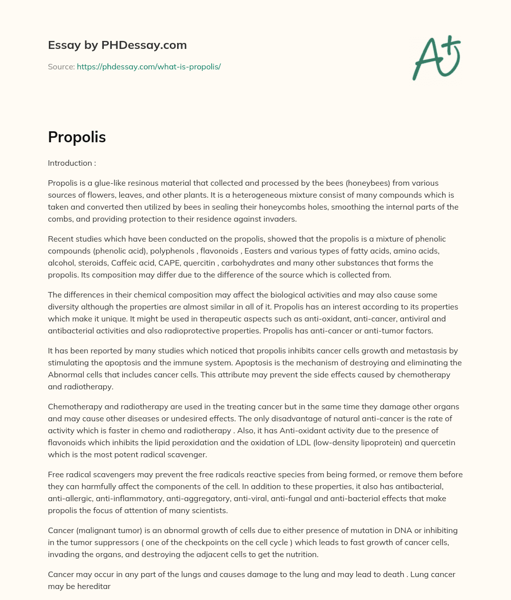 The Properties and Composition of Propolis: A Natural Bee Product with Therapeutic Potential essay