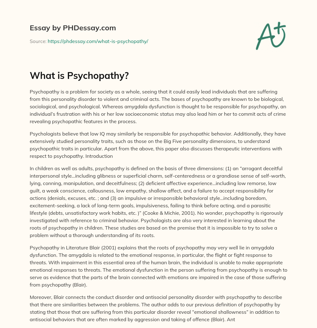 What is Psychopathy? essay