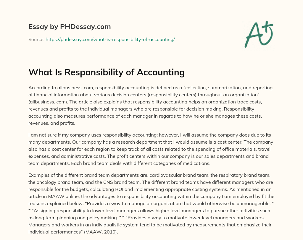 responsibility accounting essay