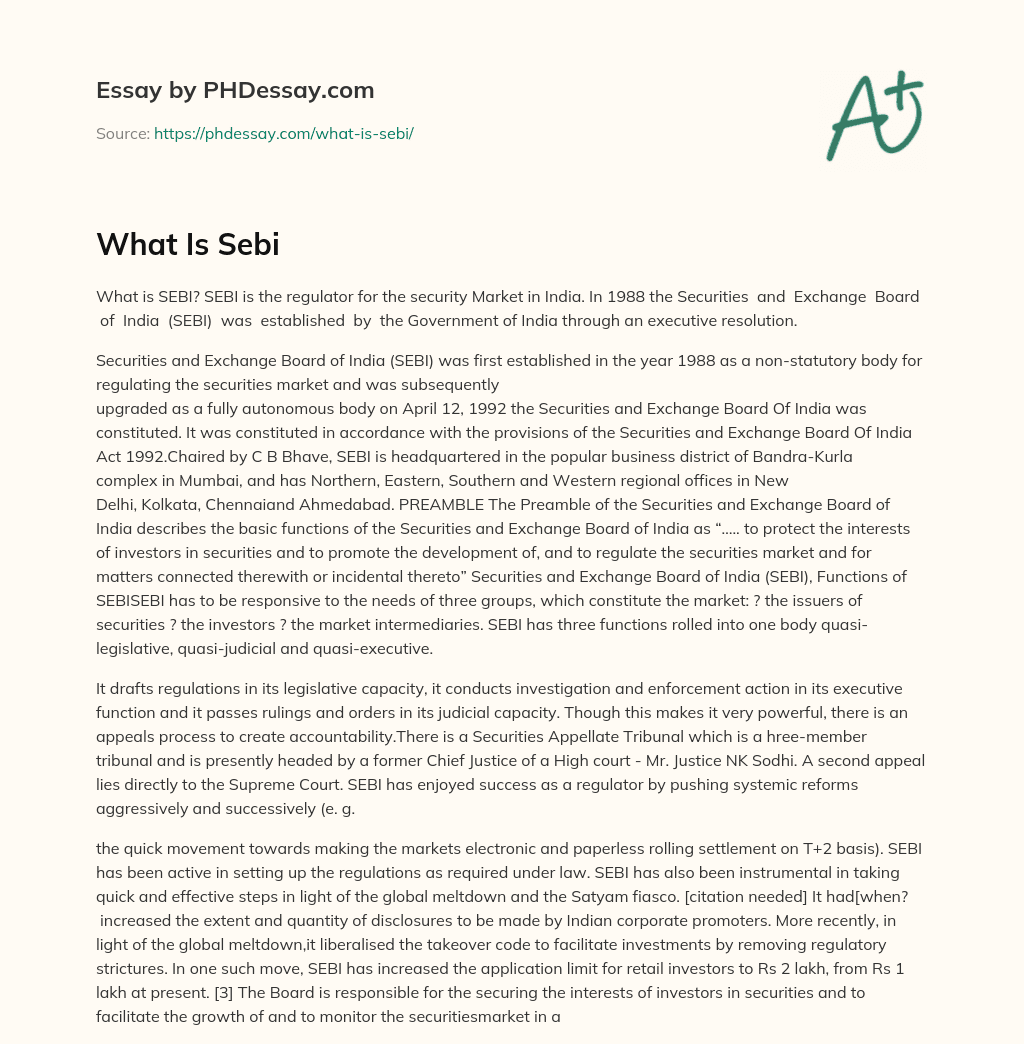 What is SEBI? essay