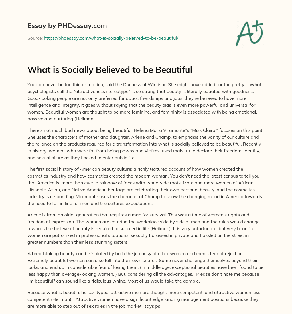 What is Socially Believed to be Beautiful essay