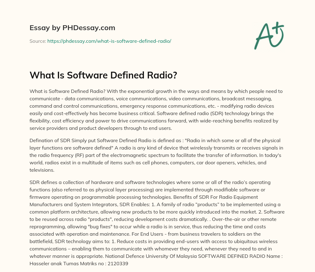 What Is Software Defined Radio? essay