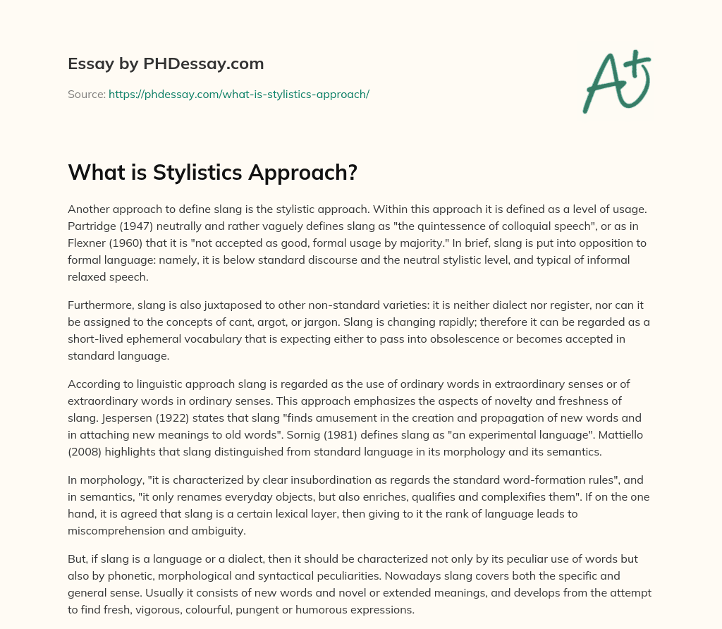 What is Stylistics Approach? essay