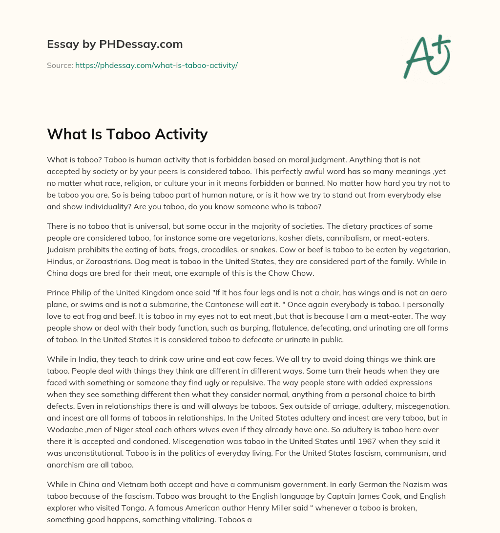 What Is Taboo Activity essay