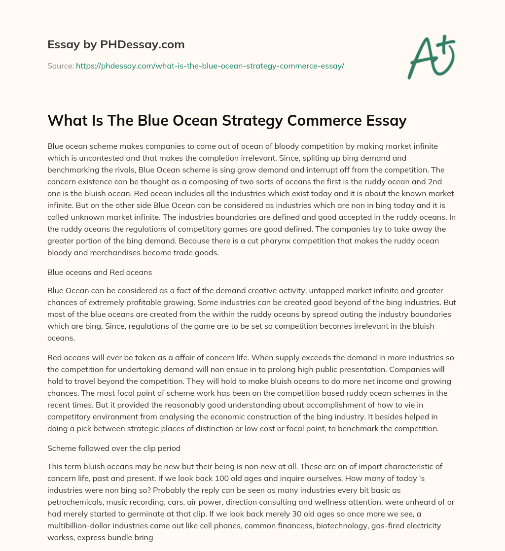 What Is The Blue Ocean Strategy Commerce Essay essay