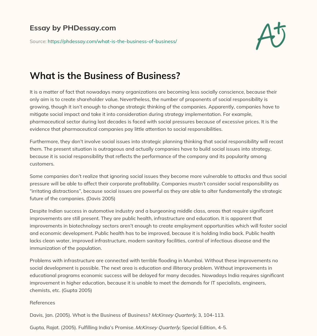 What is the Business of Business? essay