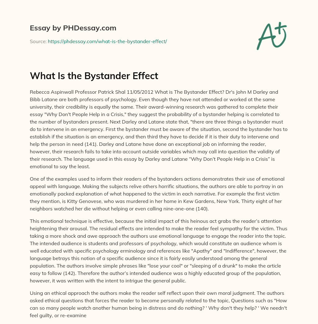 What Is the Bystander Effect essay