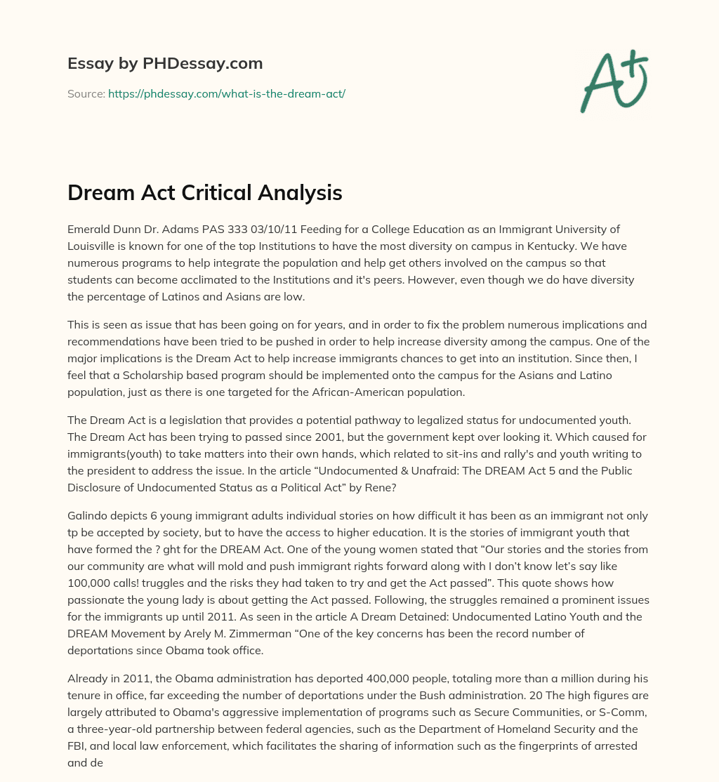 Dream Act Critical Analysis essay