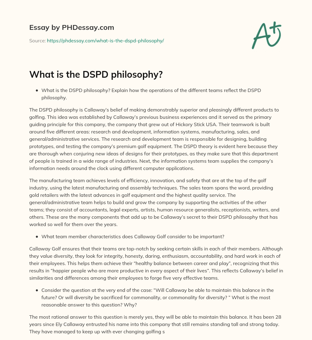 What is the DSPD philosophy? essay