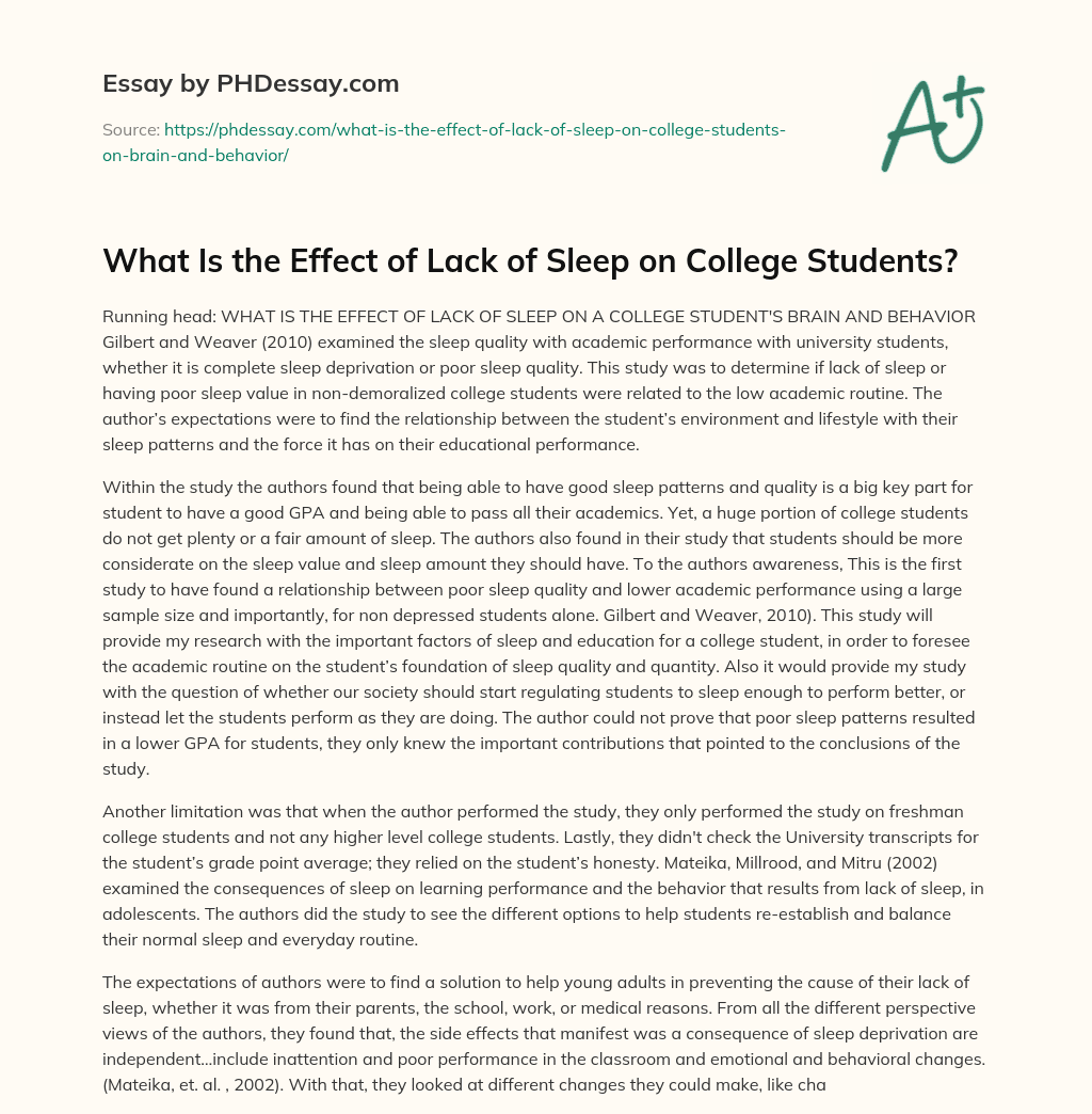causes and effects of lack of sleep on students essay