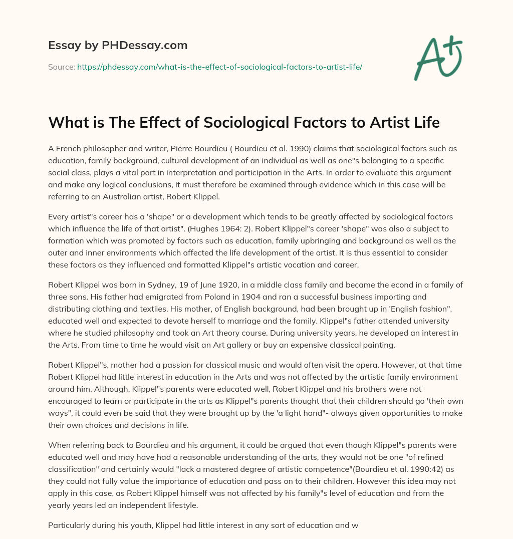 What is The Effect of Sociological Factors to Artist Life essay