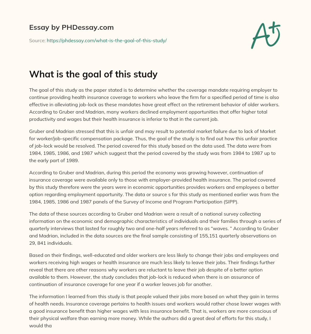 What is the goal of this study essay