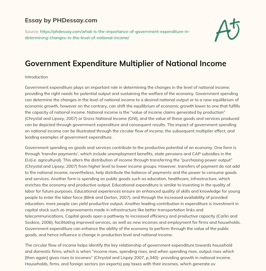 Government Expenditure Multiplier of National Income essay