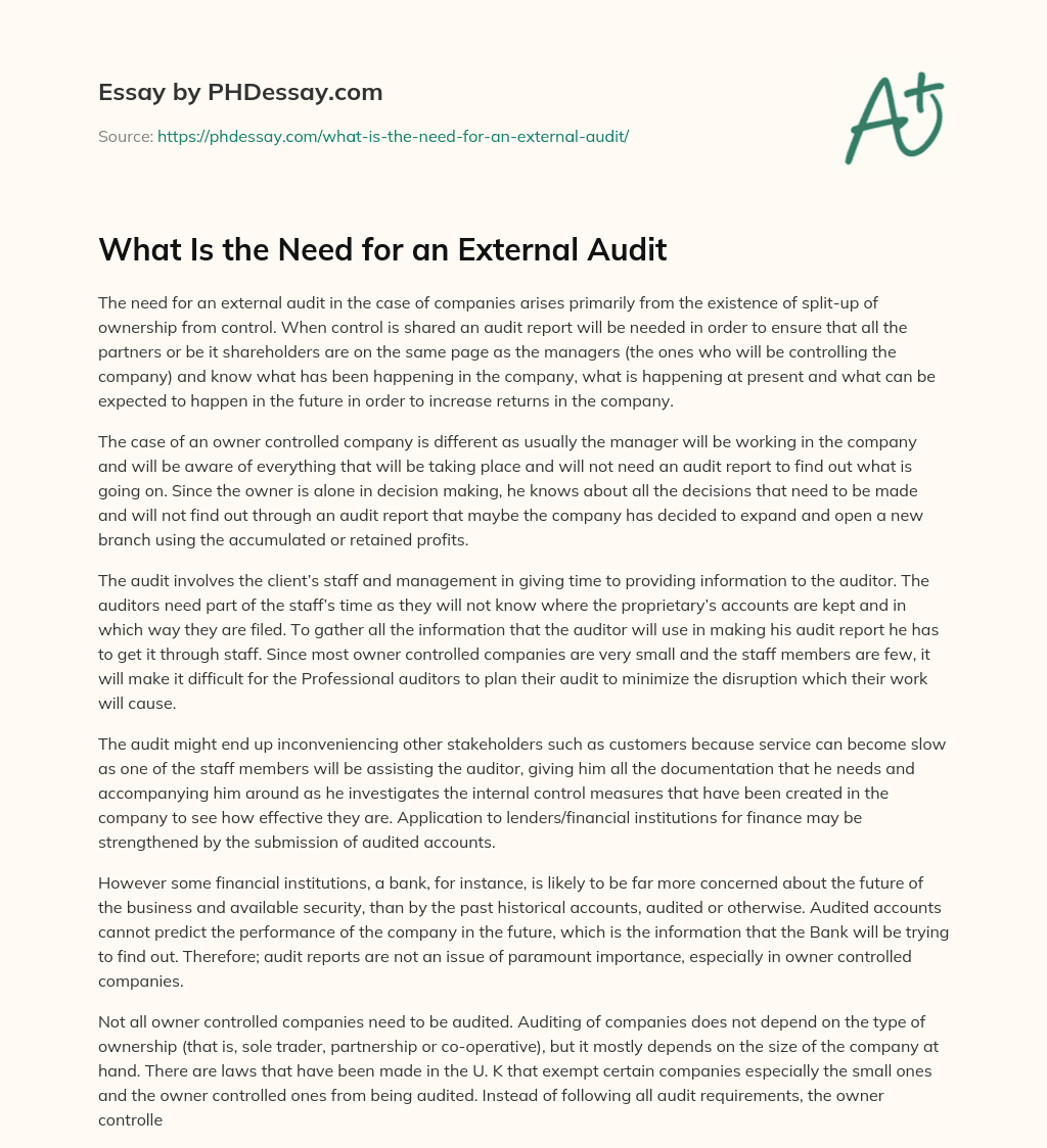 What Is the Need for an External Audit essay