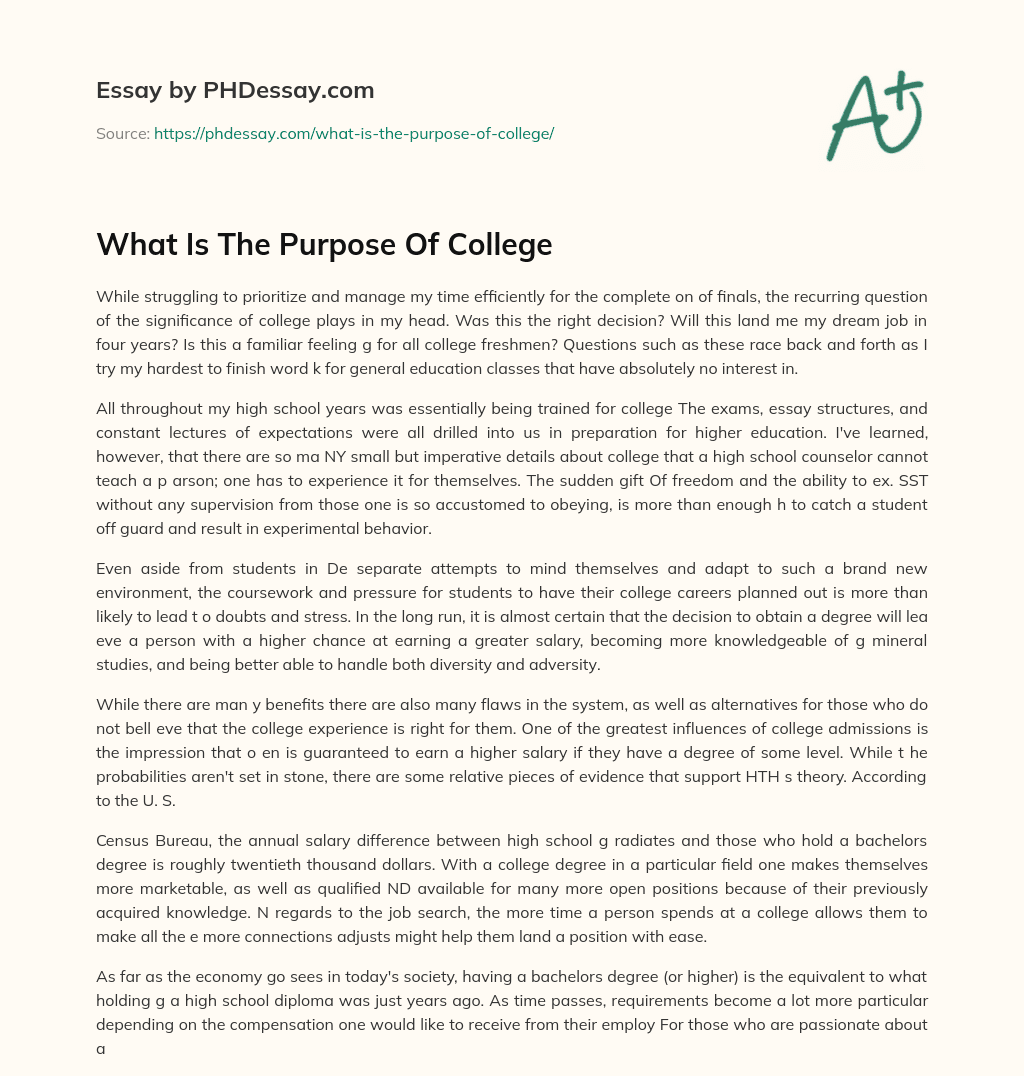 What Is The Purpose Of College essay