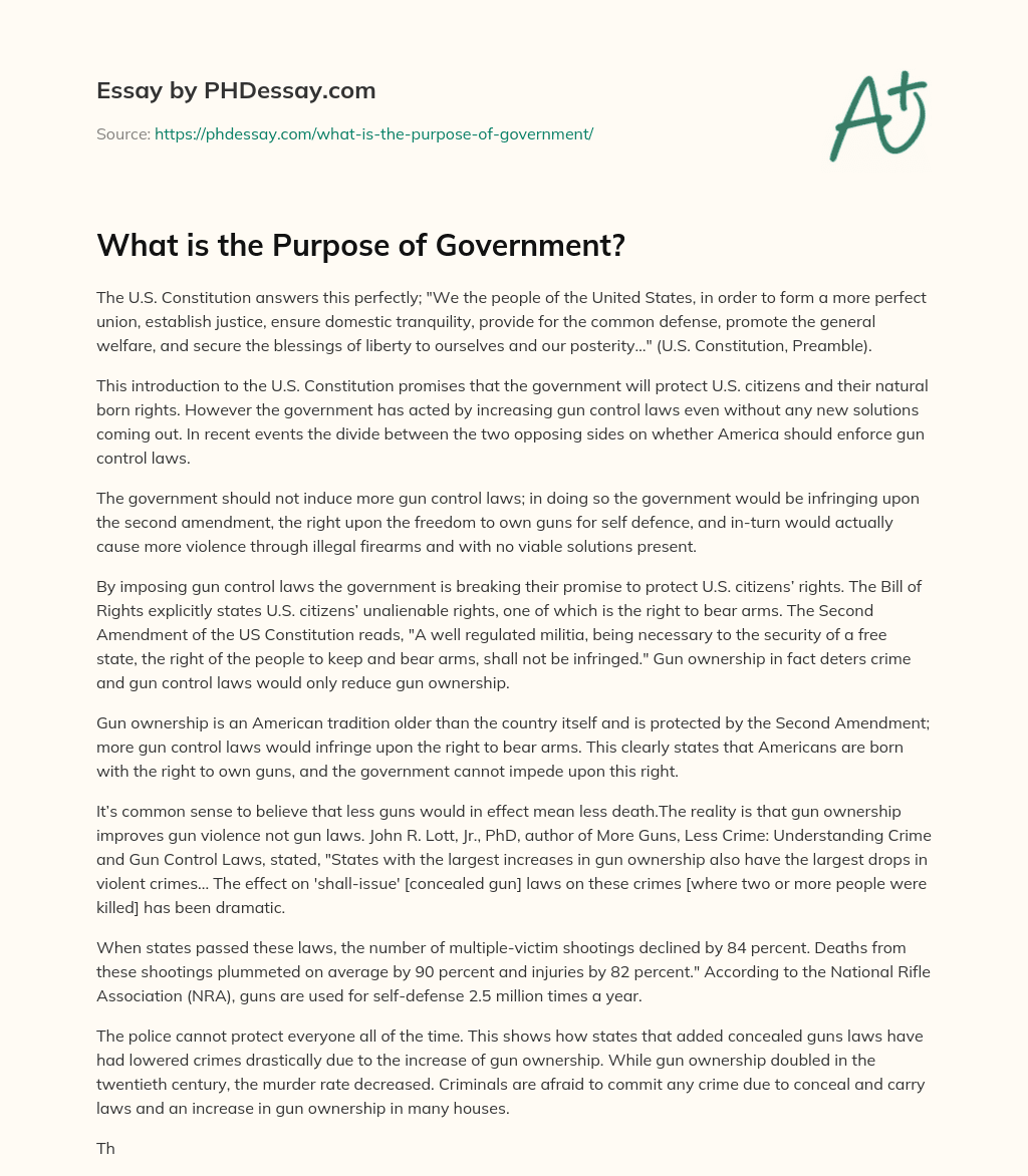 essay on purpose of government