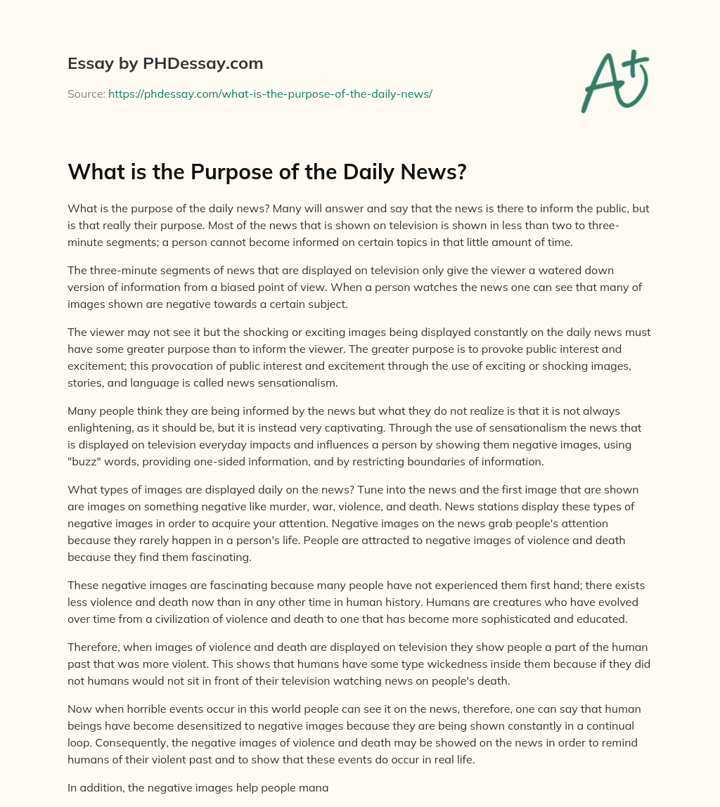 What is the Purpose of the Daily News? essay