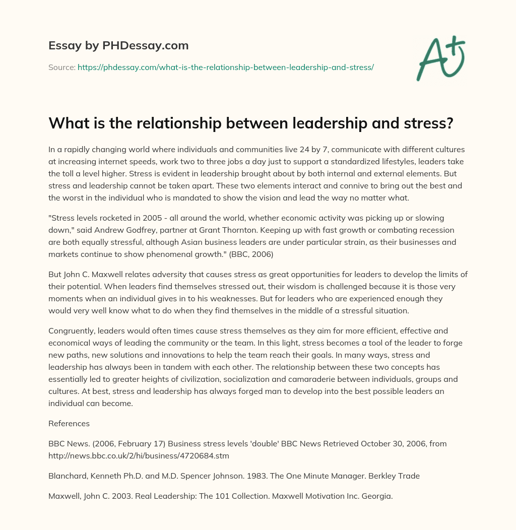 What is the relationship between leadership and stress? essay