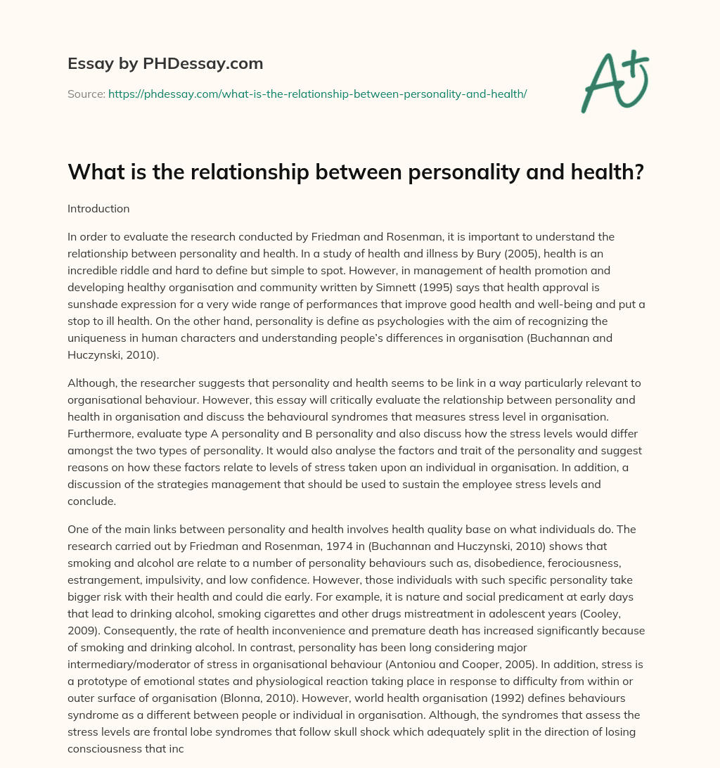 What is the relationship between personality and health? essay