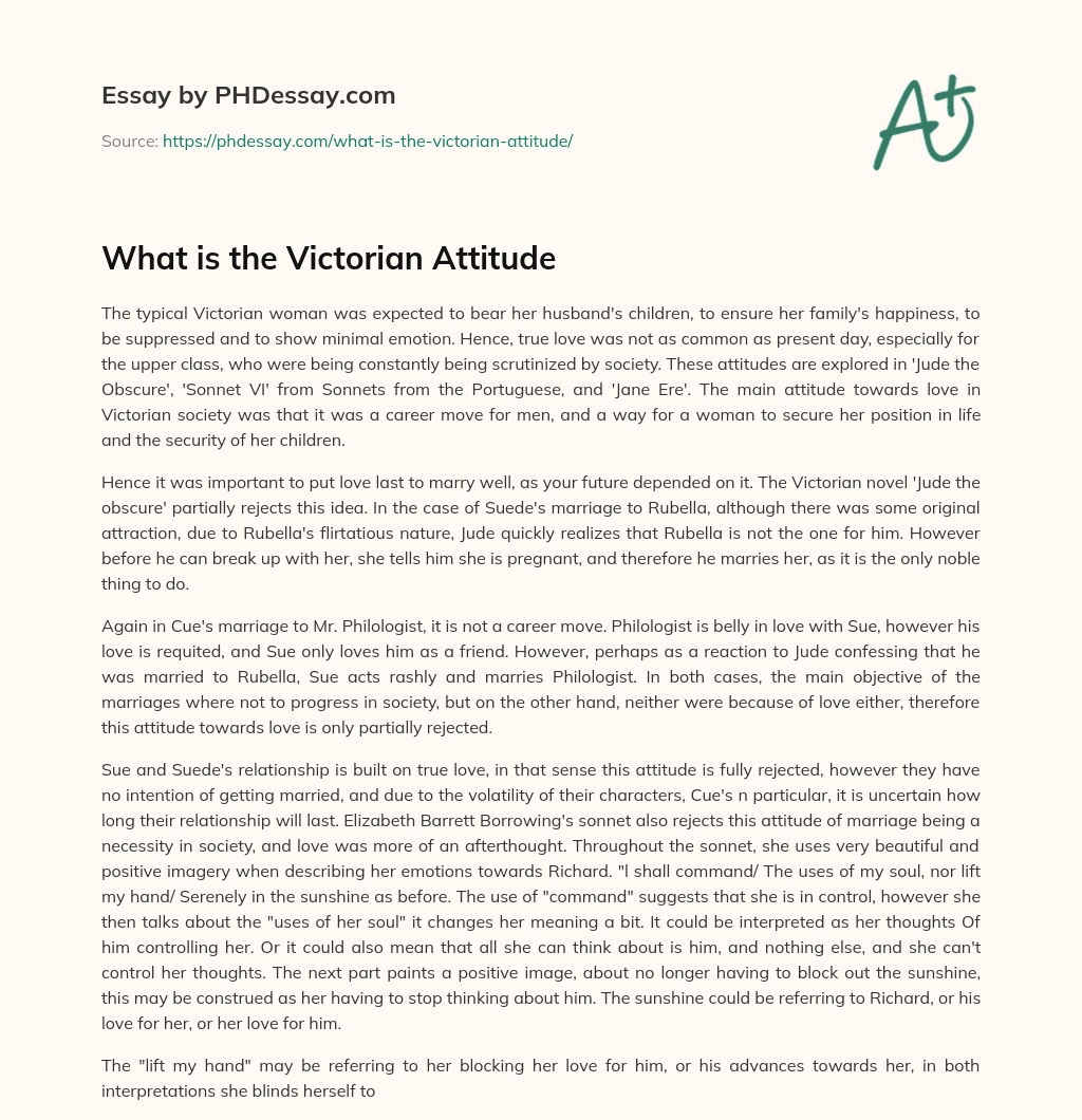 What is the Victorian Attitude essay