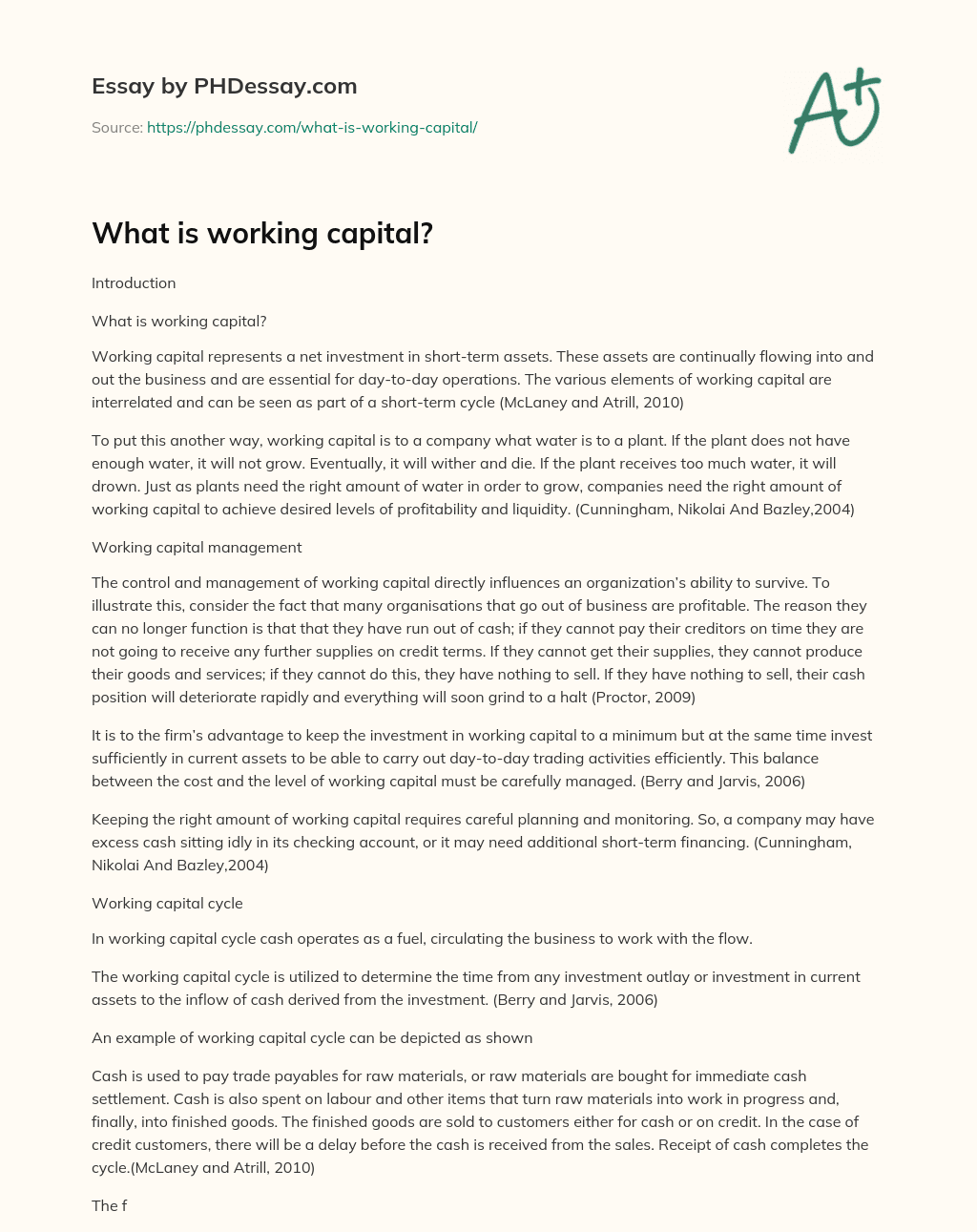 What is working capital? essay