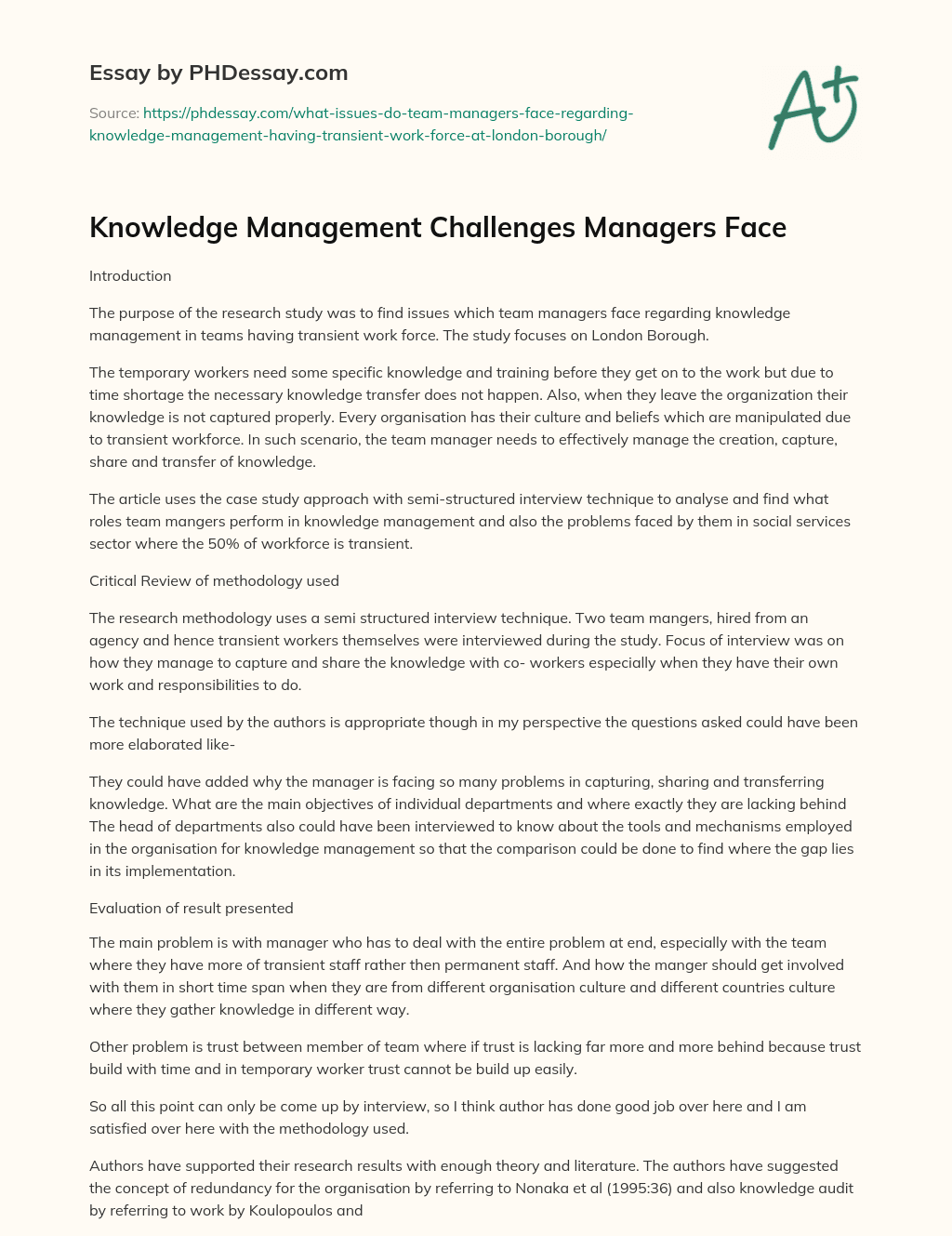Knowledge Management Challenges Managers Face essay