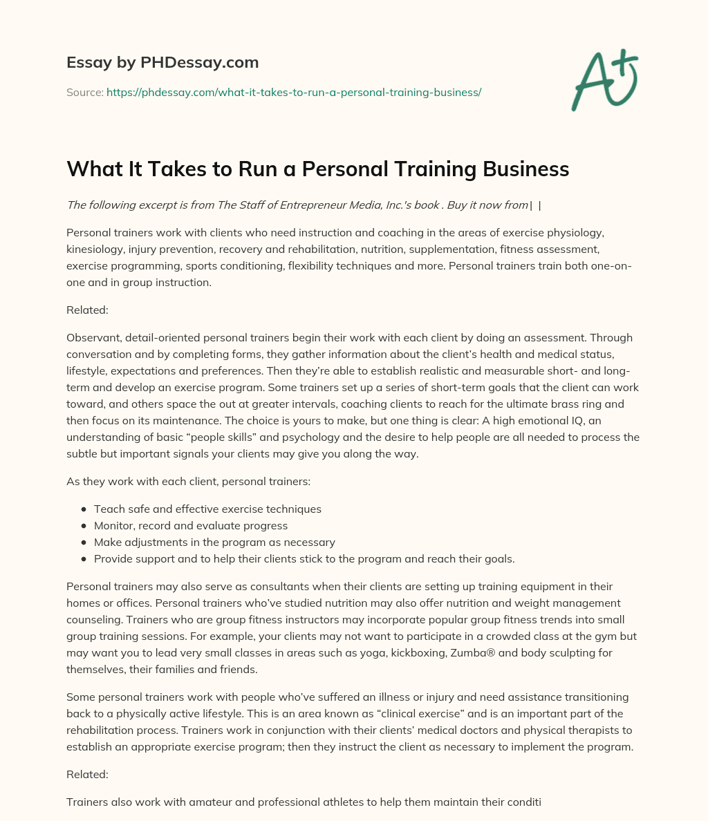 What It Takes to Run a Personal Training Business essay