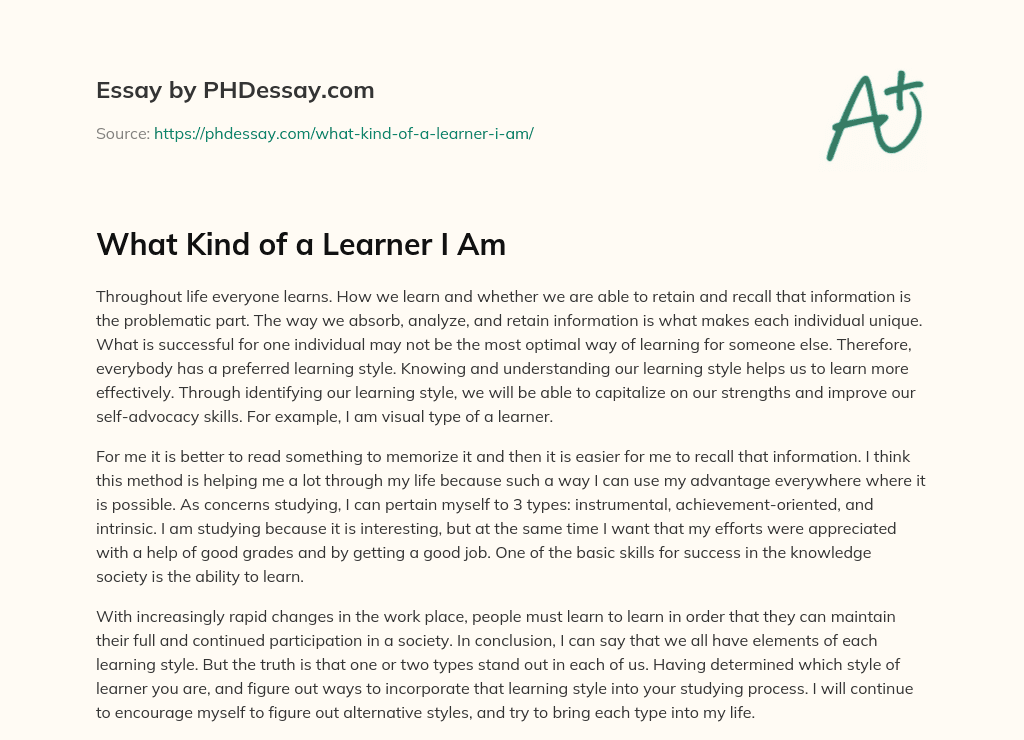 who am i as a learner essay