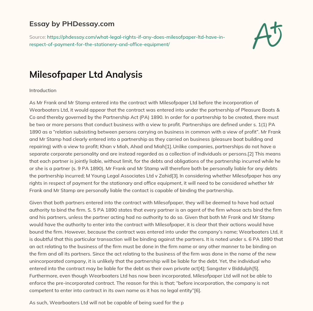 Milesofpaper Ltd Analysis essay