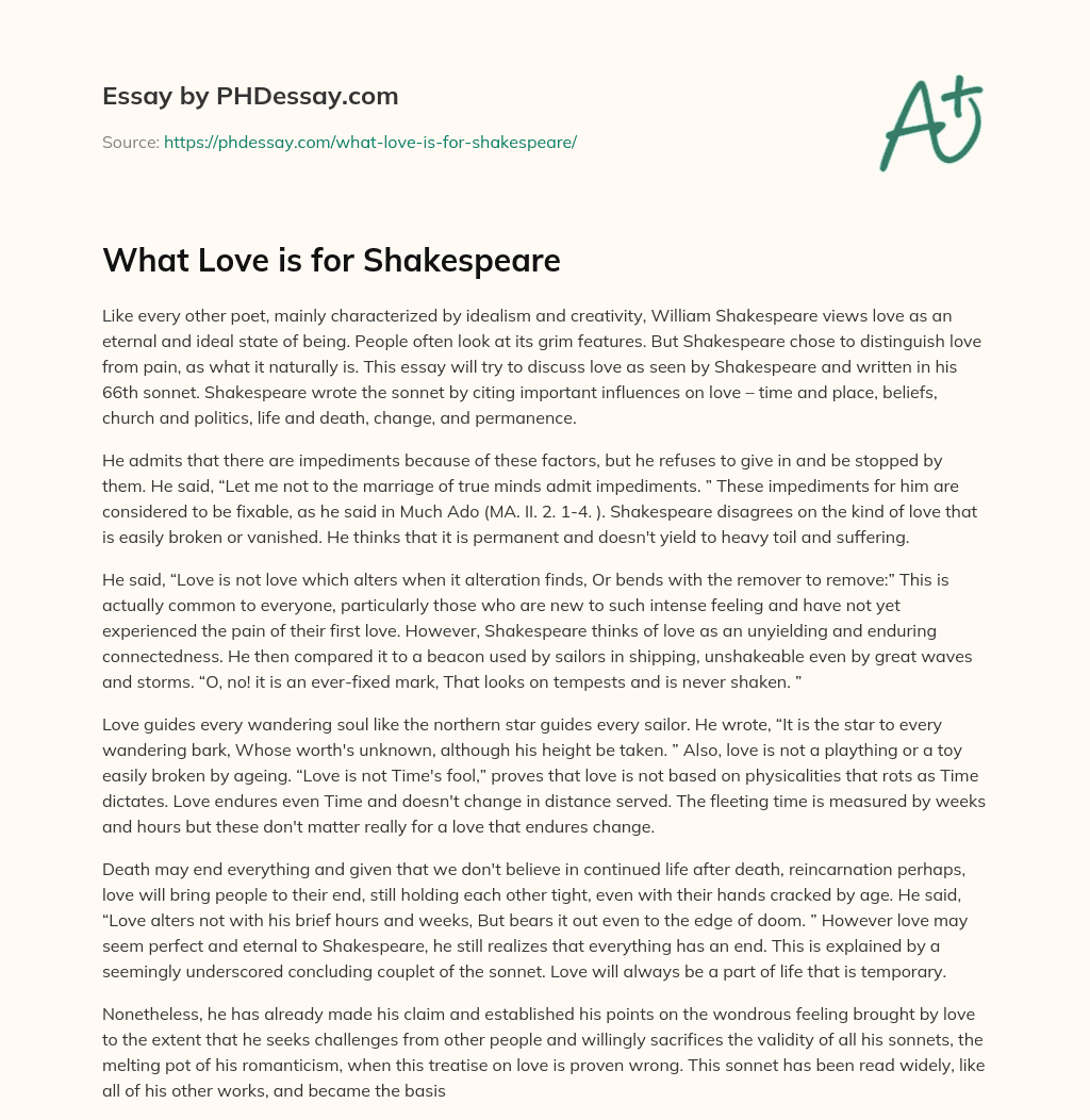 What Love is for Shakespeare essay