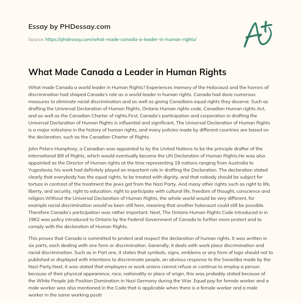 What Made Canada a Leader in Human Rights essay