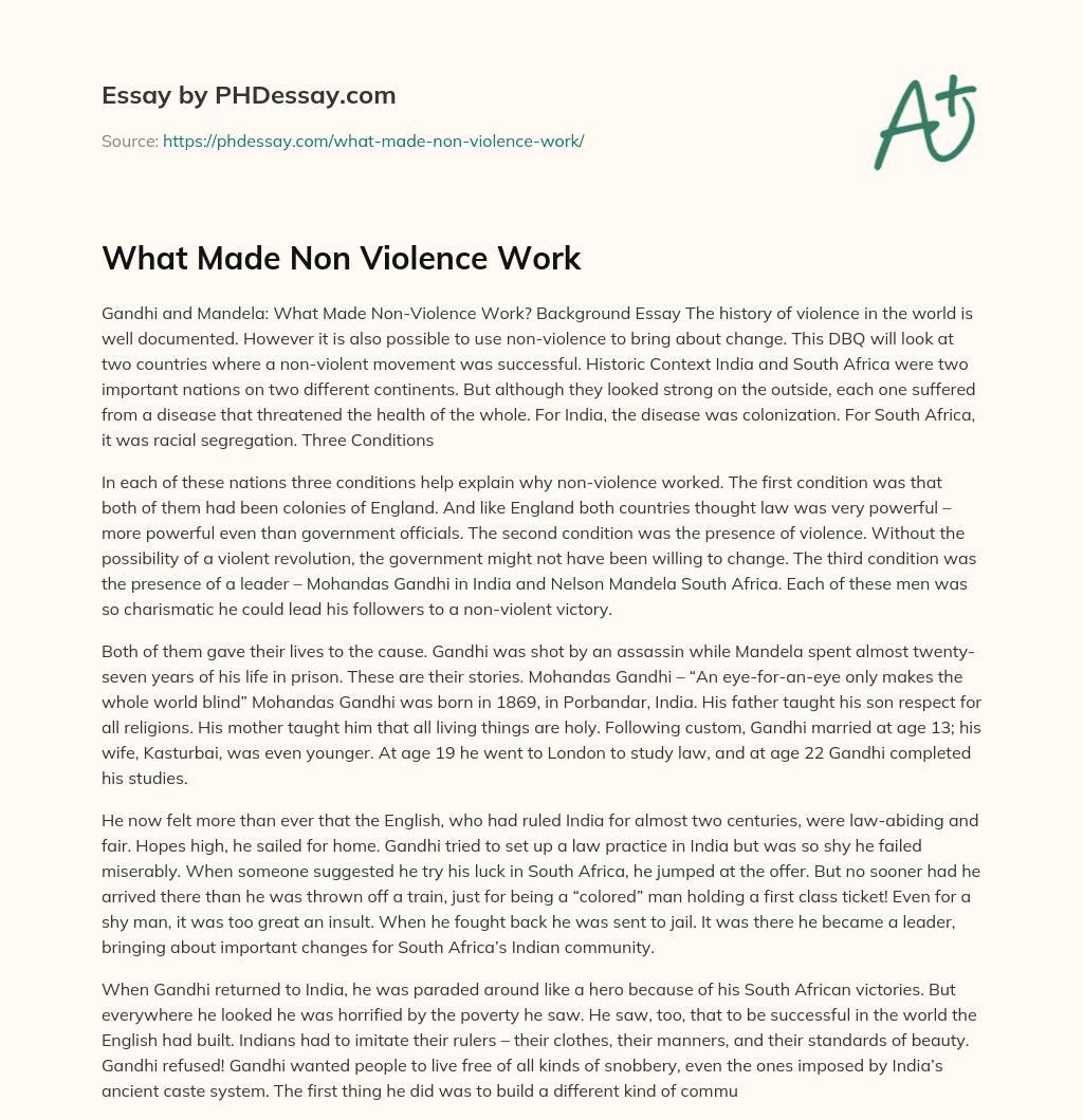 what made non violence work dbq essay