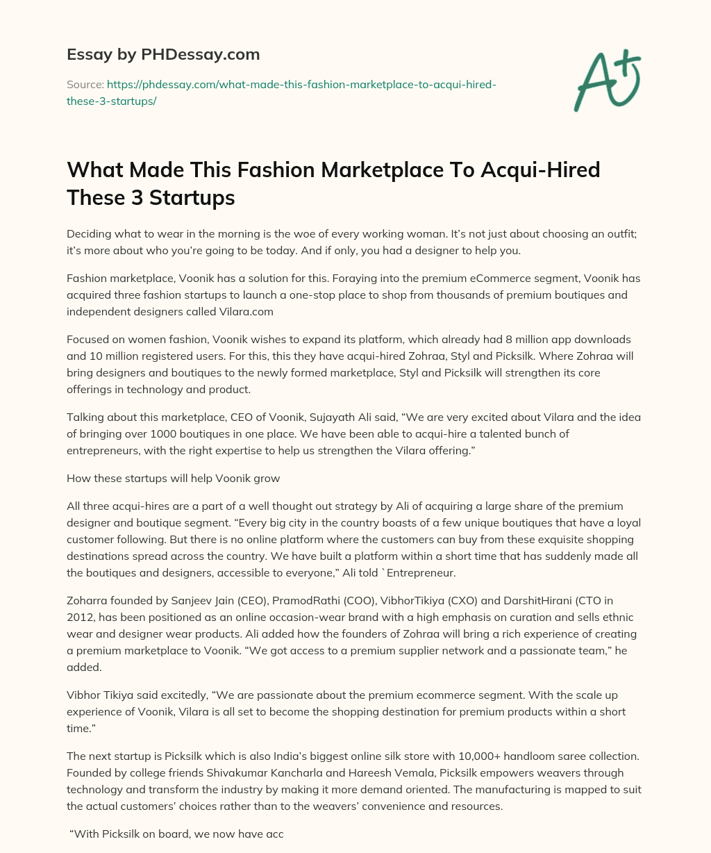 What Made This Fashion Marketplace To Acqui-Hired These 3 Startups essay