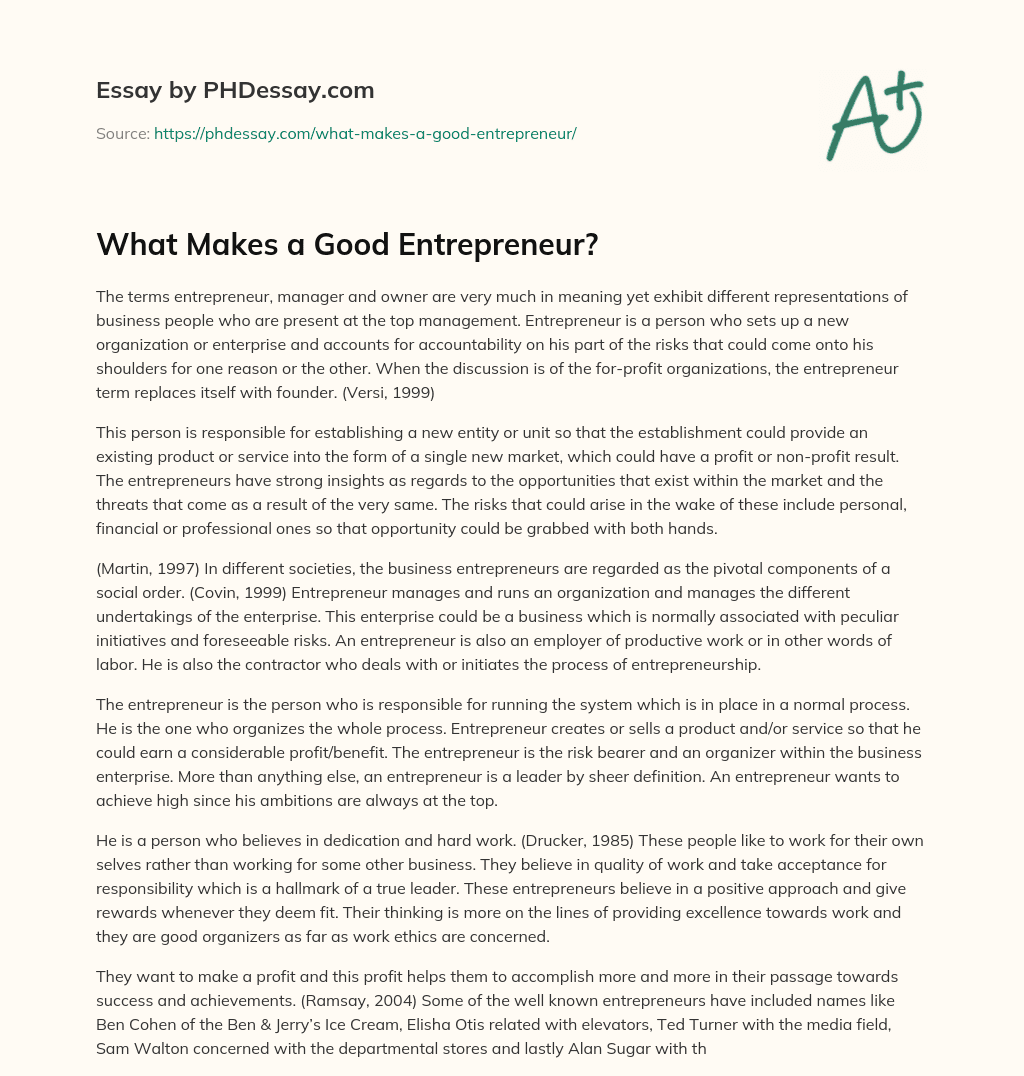 Entrepreneur, Manager, and Owner: Understanding the Differences essay