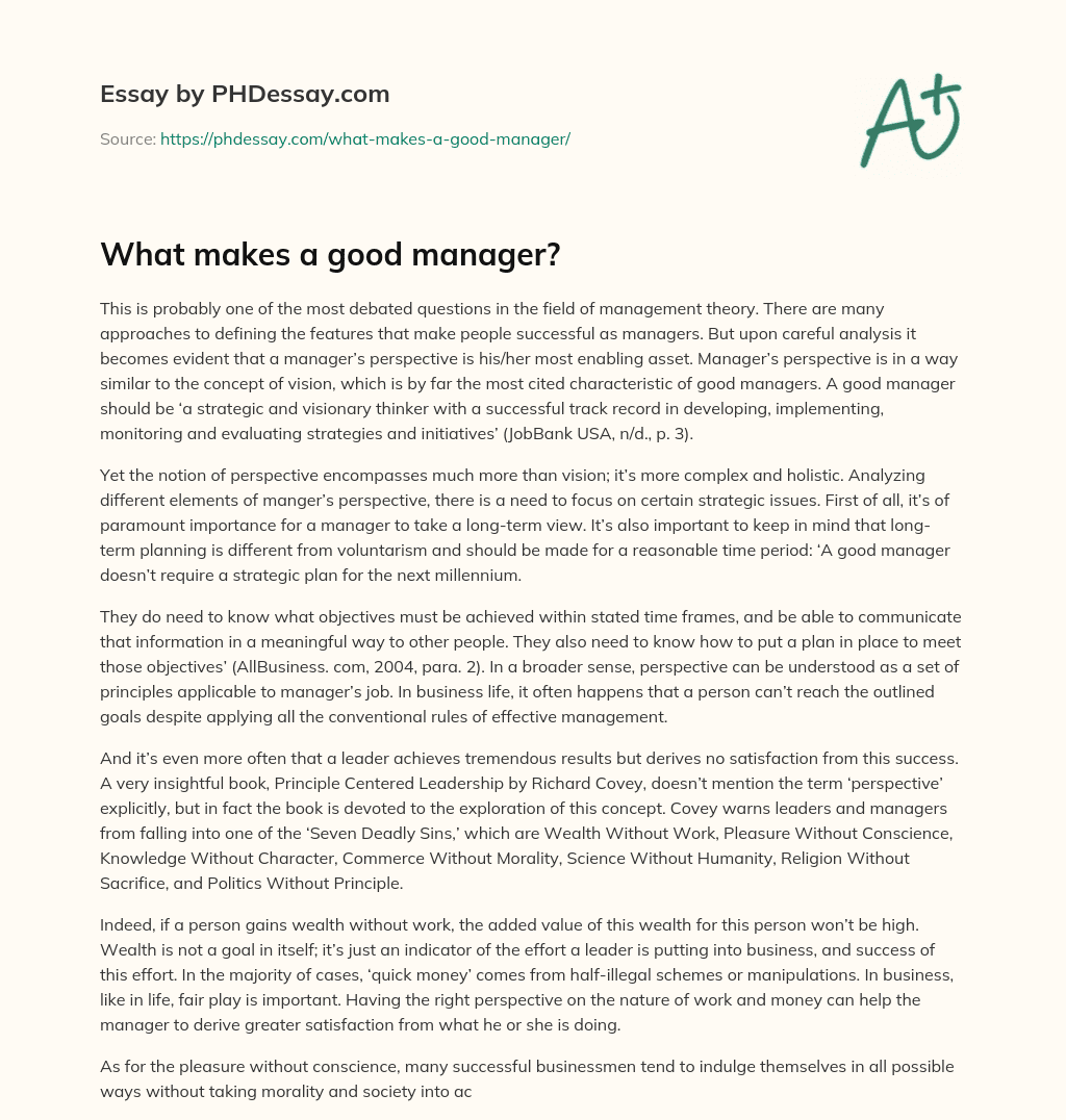 good manager skills essay