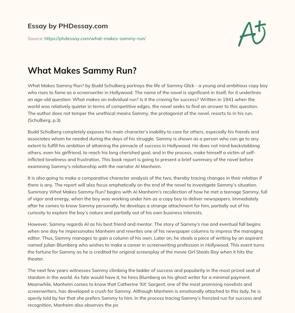 What Makes Sammy Run? essay