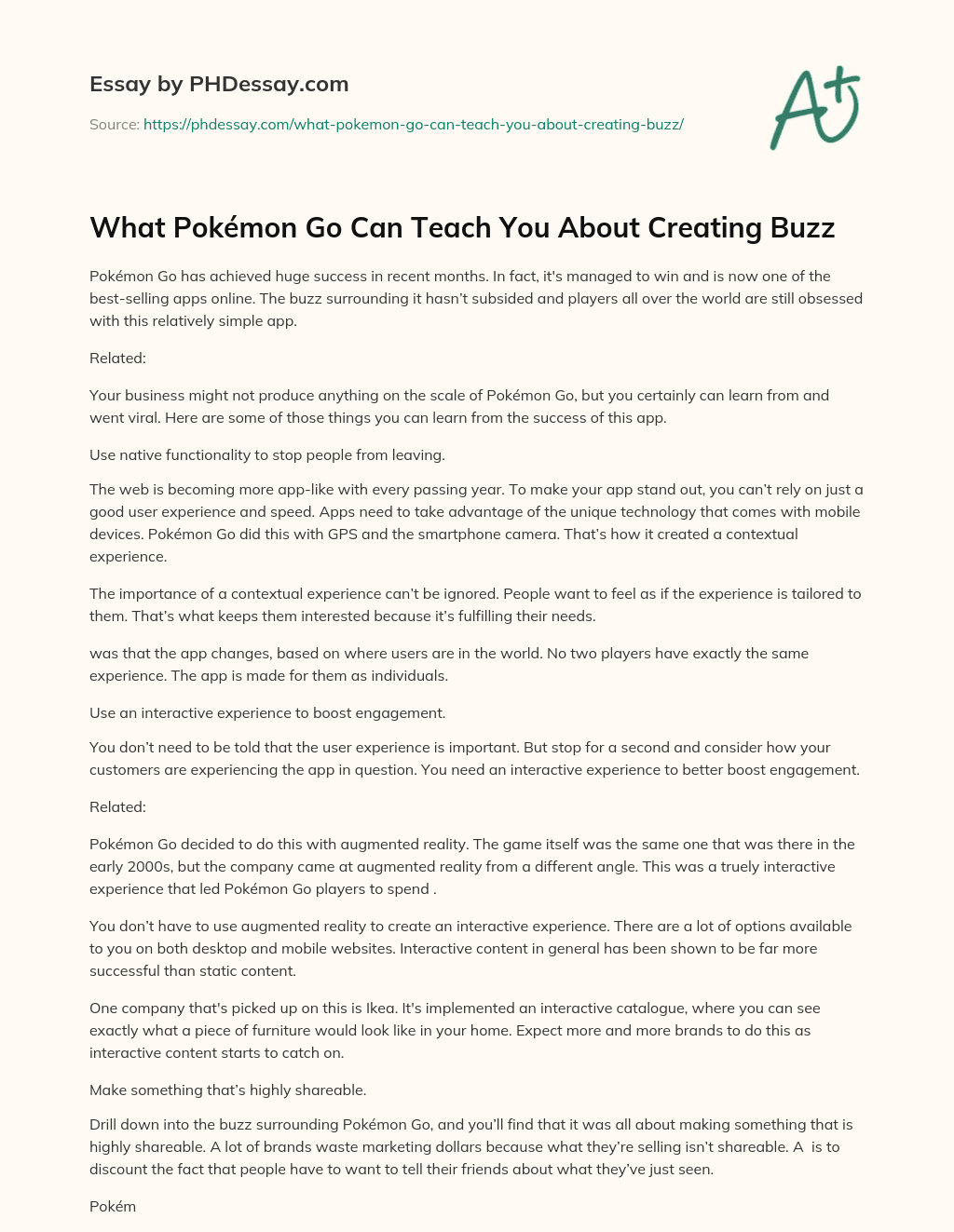 What Pokémon Go Can Teach You About Creating Buzz essay