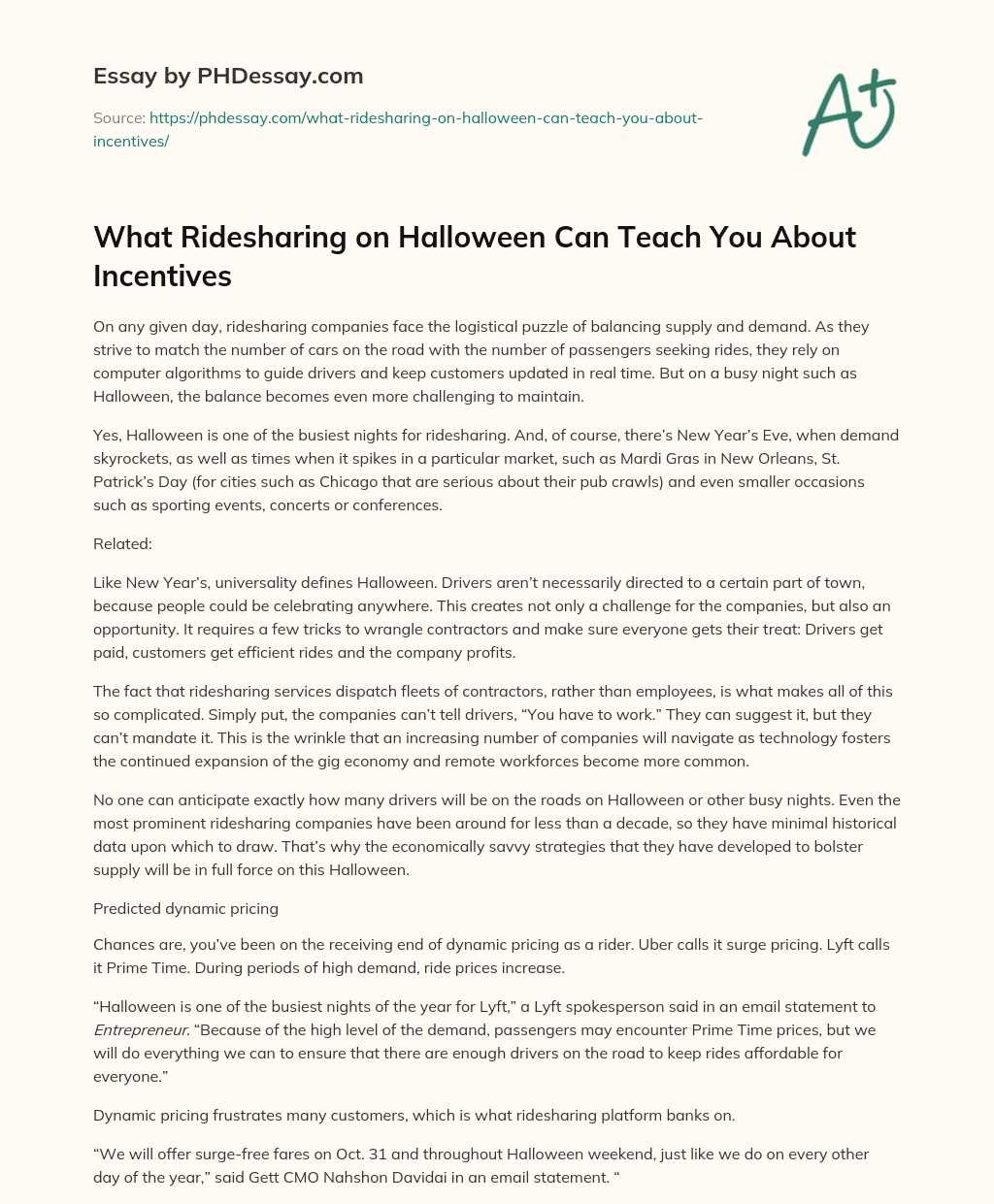 What Ridesharing on Halloween Can Teach You About Incentives essay