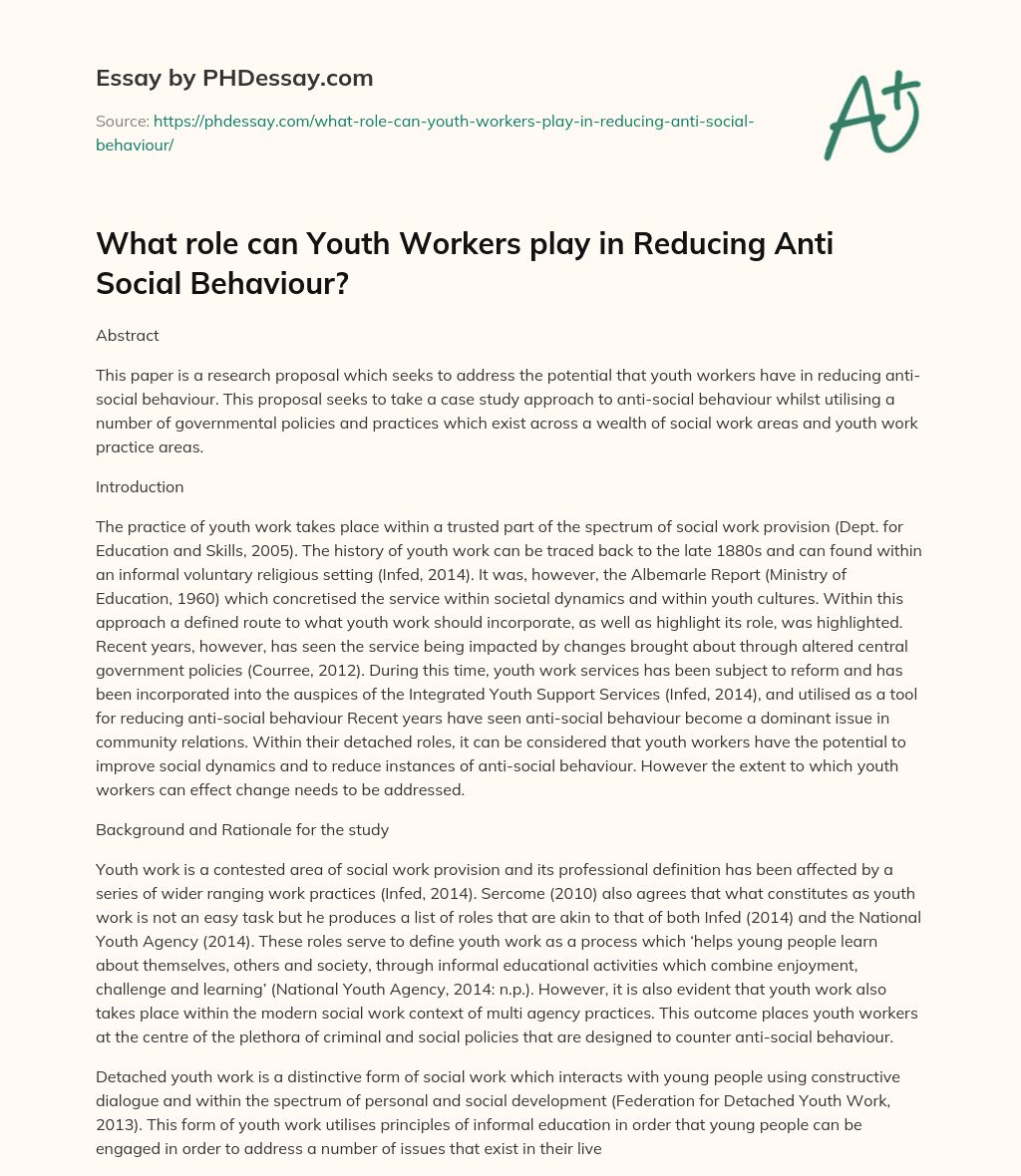 What role can Youth Workers play in Reducing Anti Social Behaviour