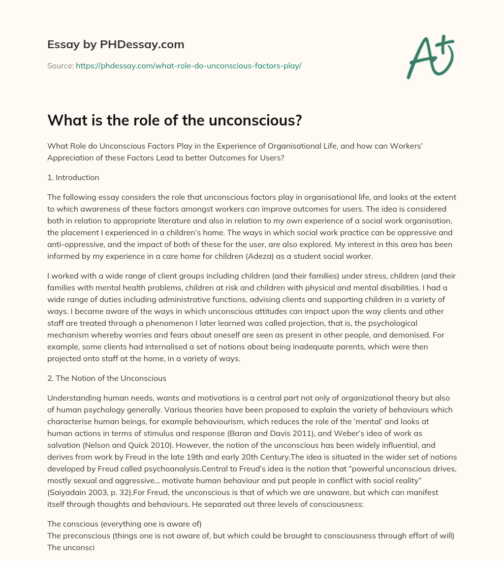 What is the role of the unconscious? essay