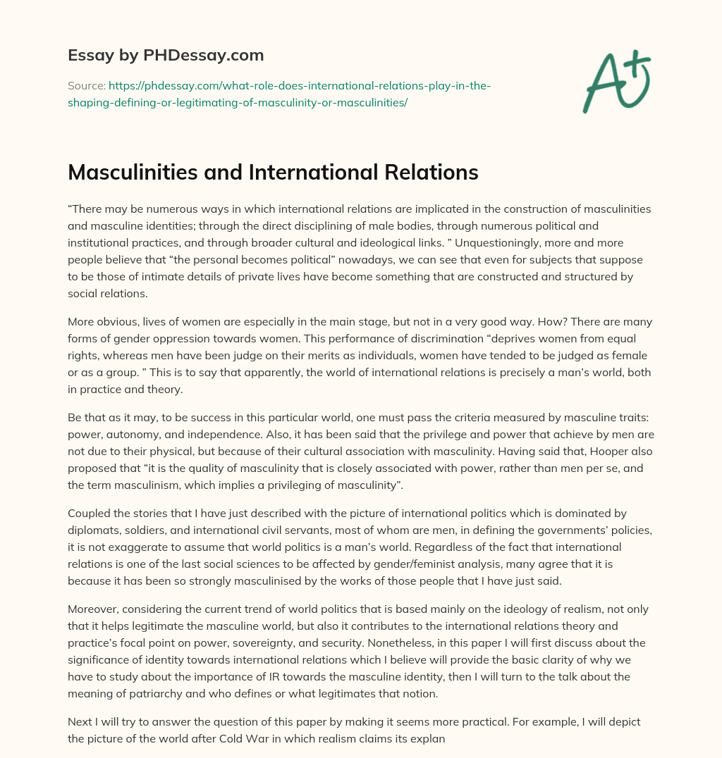 Masculinities and International Relations essay