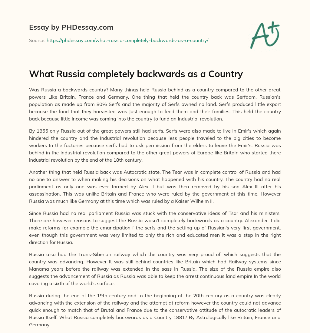 What Russia completely backwards as a Country essay