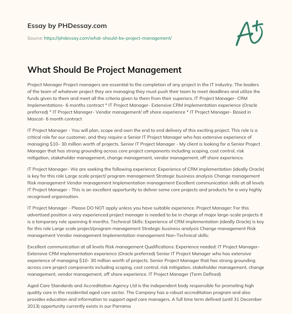 What Should Be Project Management essay