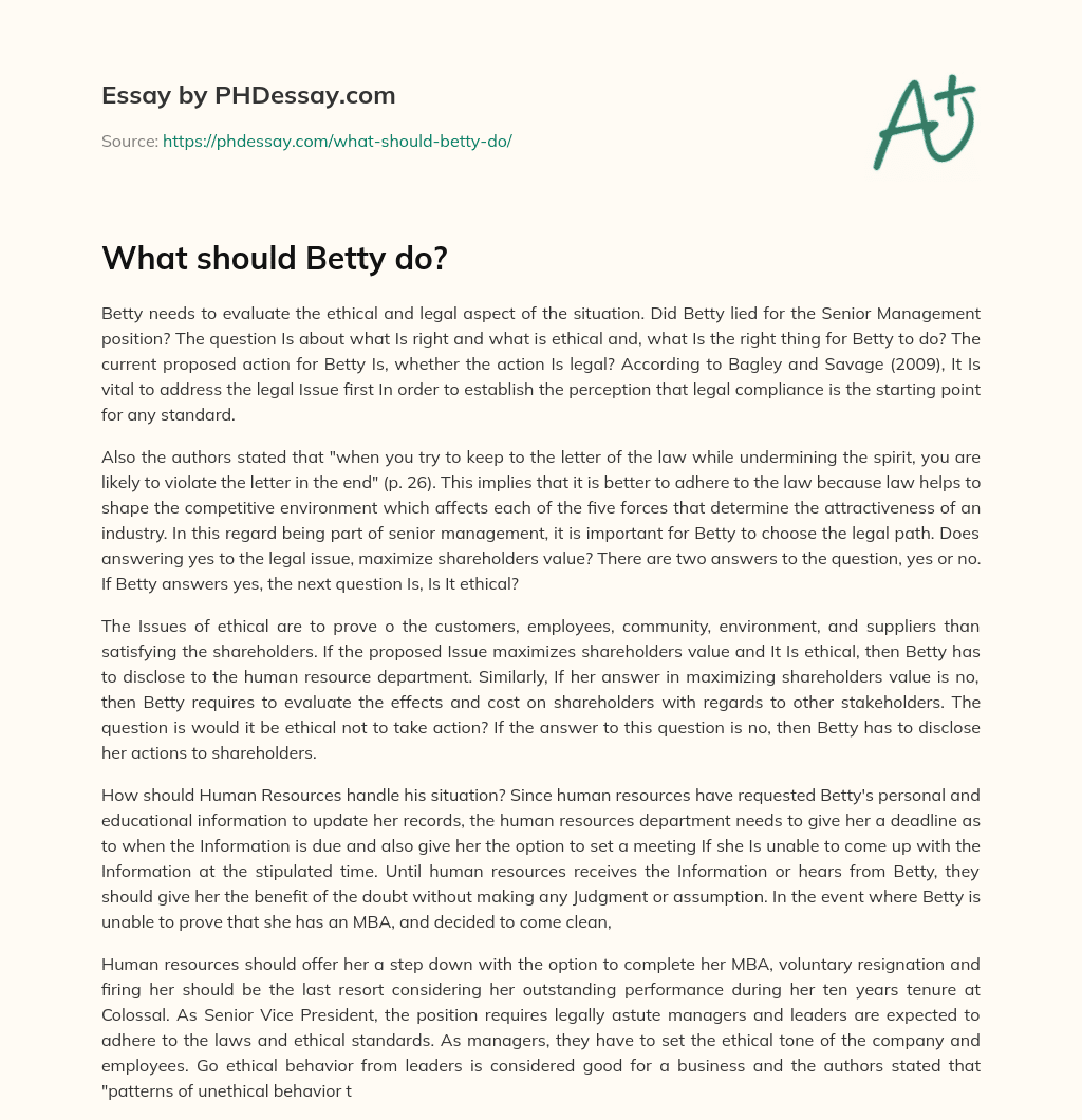 What should Betty do? essay