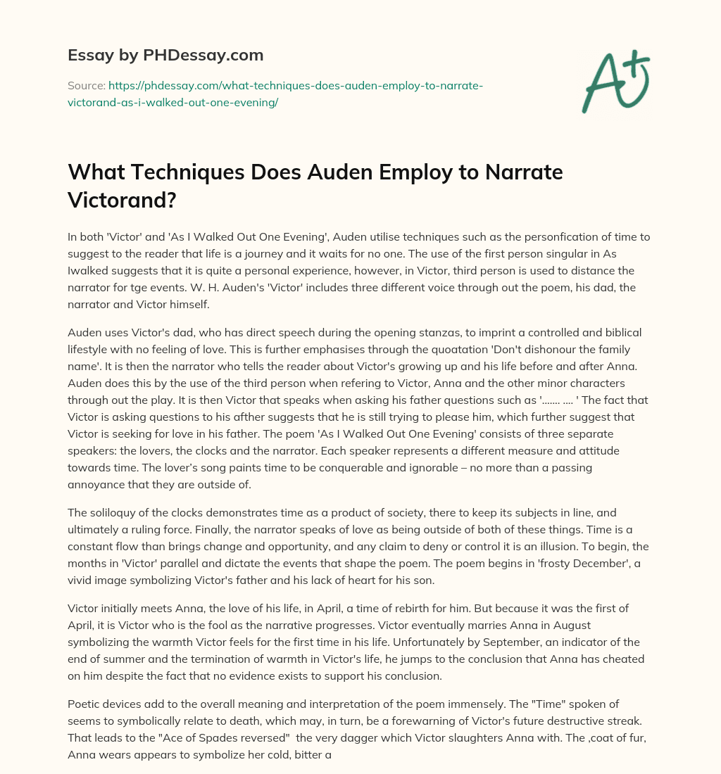 What Techniques Does Auden Employ to Narrate Victorand? essay