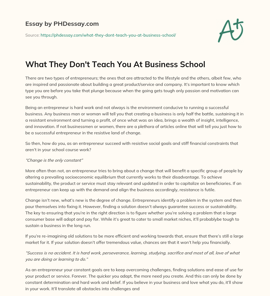 What They Don’t Teach You At Business School essay