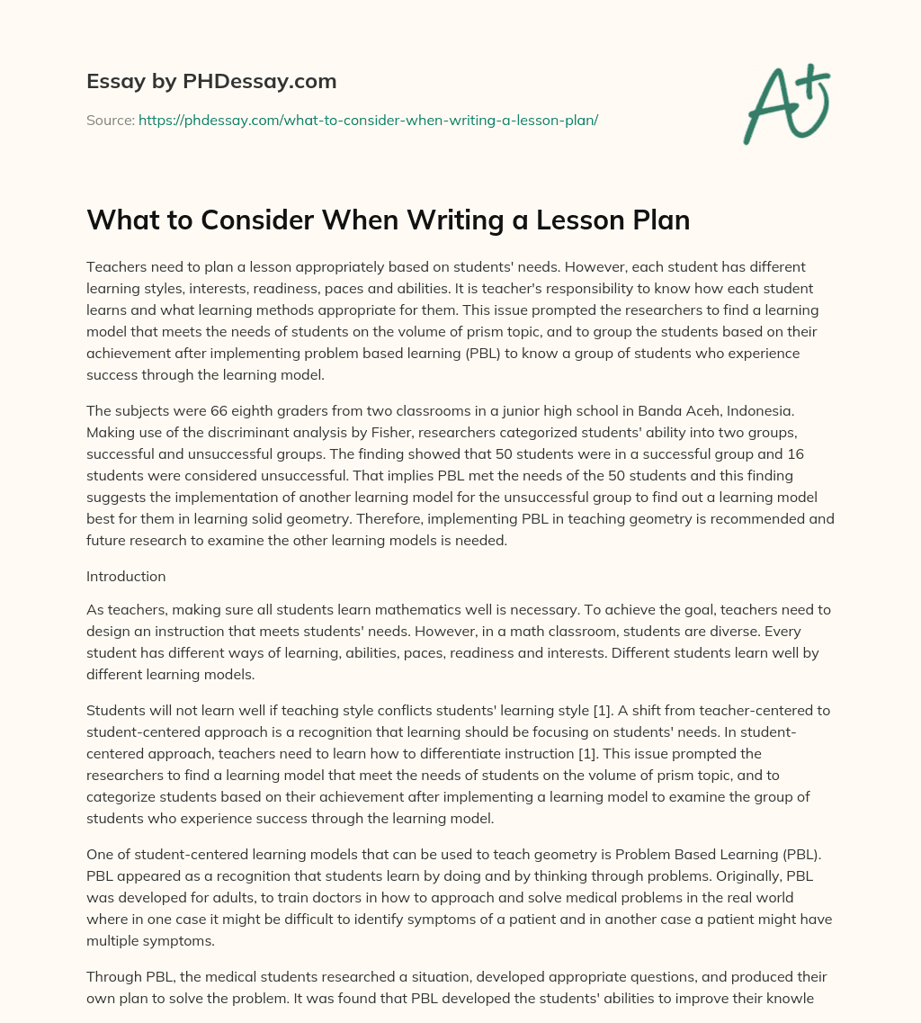 What to Consider When Writing a Lesson Plan essay