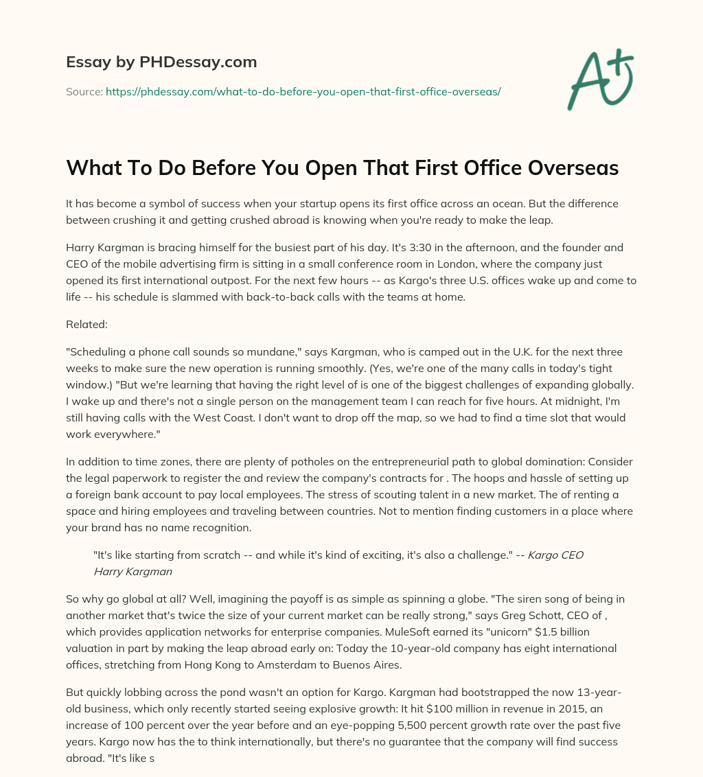 What To Do Before You Open That First Office Overseas essay